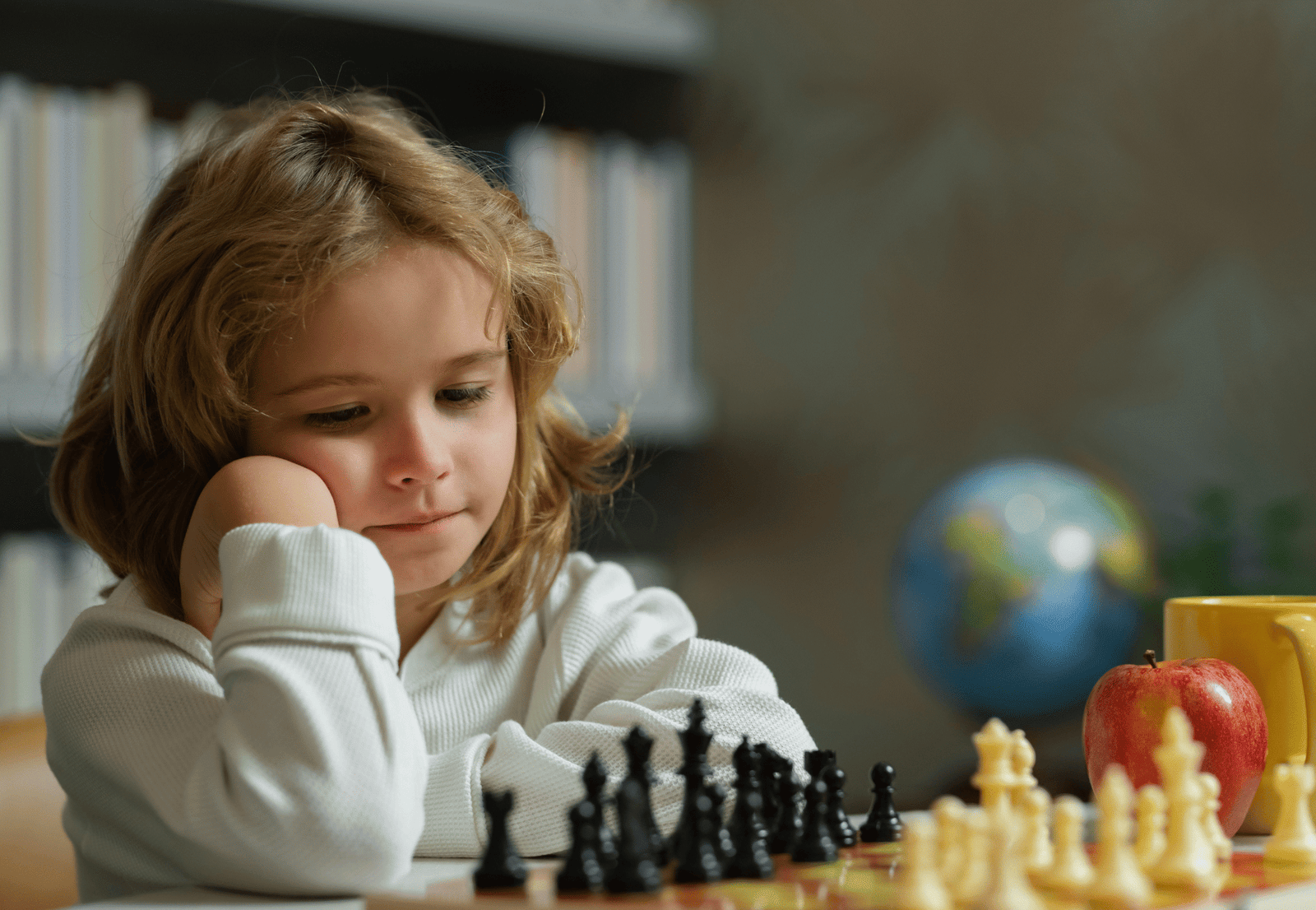 a little girl playing chess